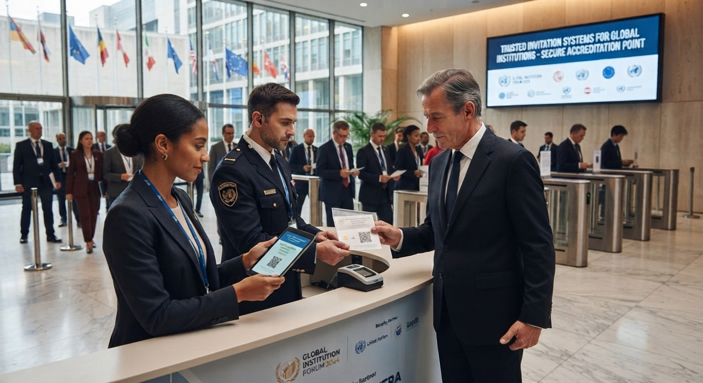 Secure accreditation checkpoint at a diplomatic event